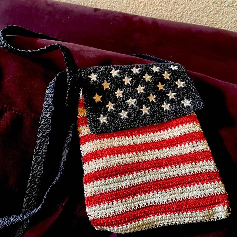 Red, white and blue crochet crossbody